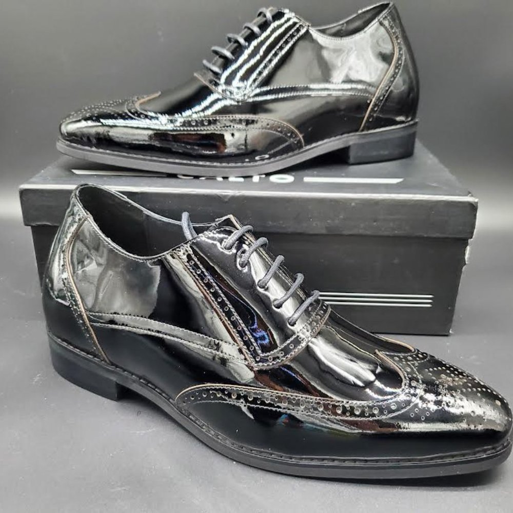 CALTO Men's Invisable Height Increasing Elevator Shoe-Patent Leather Lace-up -11
